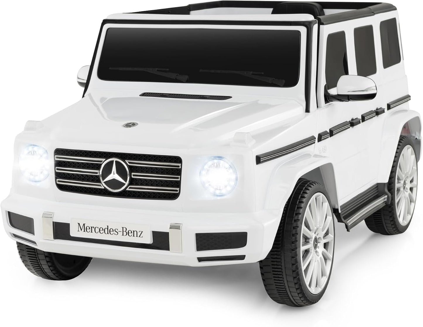 HONEY JOY Ride On Car, 12V Licensed Mercedes Benz G500, Battery Powered Ride On Truck, Lights, Music, Rocking Mode, Slow Start, Electric Cars for Kids Boys Girls (White)