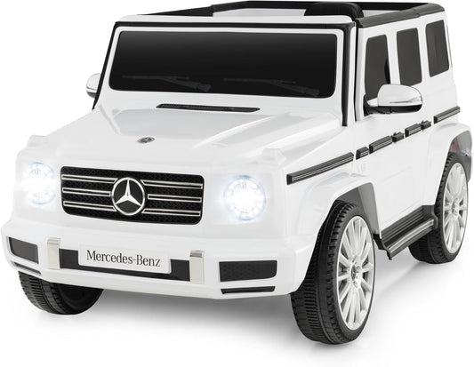 HONEY JOY Ride On Car, 12V Licensed Mercedes Benz G500, Battery Powered Ride On Truck, Lights, Music, Rocking Mode, Slow Start, Electric Cars for Kids Boys Girls (White)