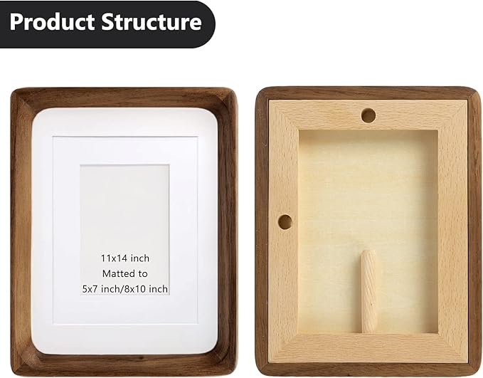 Natural Wood Photo Frames Inspired Tabletop Picture Frame with Mat, Vertical or Horizontal Display (Walnut, 11x14 matted to 5x7/8x10)