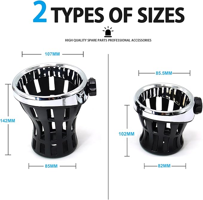 Motorcycle Handlebar Drink Cup Holder Plated and Rubber Chrome/Black Mount for Harley Davidson Passenger Water Bottle Holder with Mesh Basket for Honda Goldwing GL 1800 (102/142 MM)