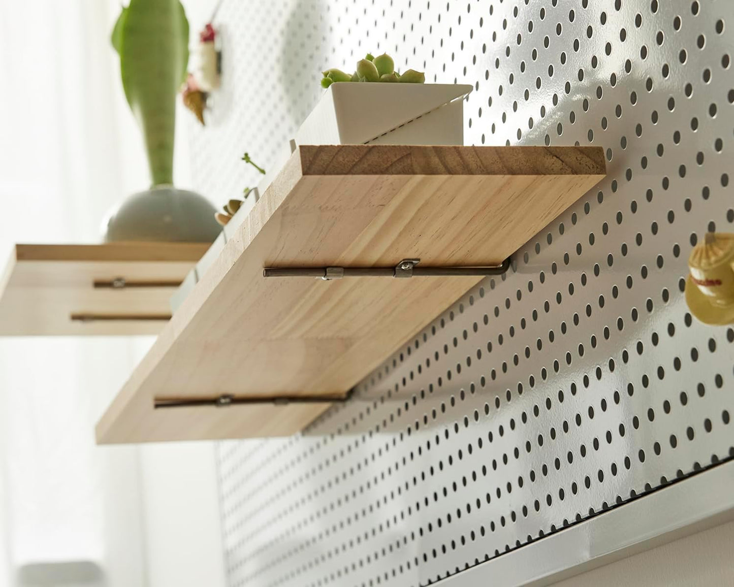 SEVENY 2 Pack Pegboard Shelf Wall Organizer, Pine Wooden Garage Tool Storage,PegBoard Shelve, Wooden Board for Walls, Apartment, Office Organization, Kitchen, Craft Room, Workshop,Studio Garage,Large