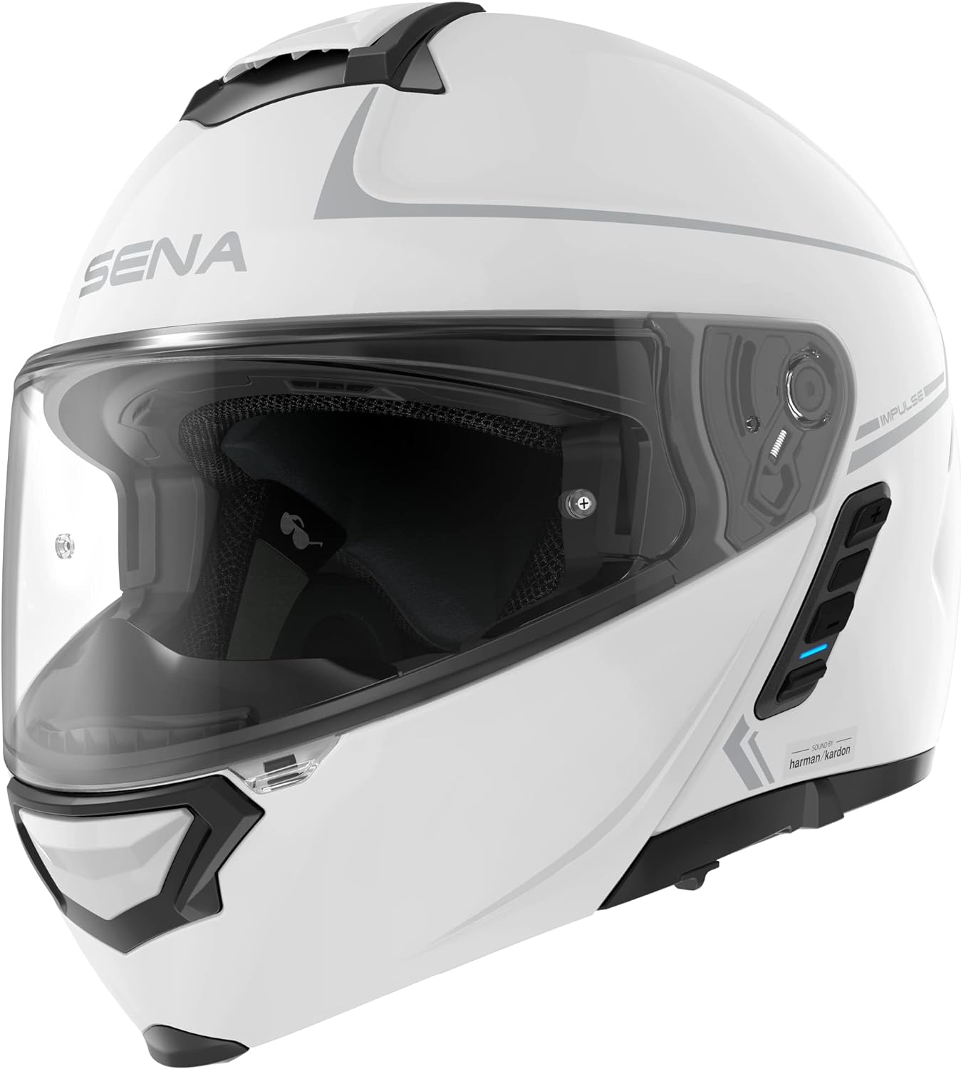 Sena Impulse DOT Flip Up Modular Bluetooth Helmet w/Sound by Harman Kardon Dual Visor Helmet with Integrated Mesh Intercom System / MP3 / Voice Dial (Gloss White, Small)