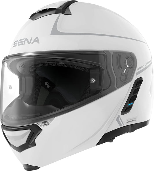 Sena Impulse DOT Flip Up Modular Bluetooth Helmet w/Sound by Harman Kardon Dual Visor Helmet with Integrated Mesh Intercom System / MP3 / Voice Dial (Gloss White, Small)