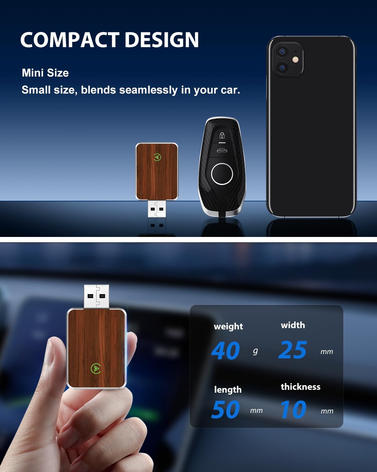 Wireless Carplay Adapter for iPhone & Android Auto 2-in-1, Convert Factory Wired to Wireless Carplay Dongle, Plug & Play Carplay Wireless Adapter for iPhone iOS 10+, Black