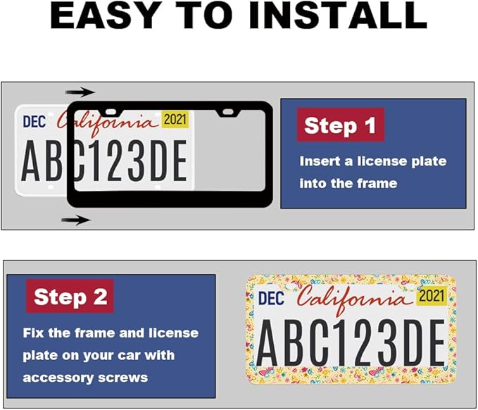 2pcs floral Colorful Butterfly License Plate Frame for Women,Inspirational Butterfly flower car Decorative tag Frames Girly,Colorful Butterflies floral License Plate Cover Holder with car Keychain tag