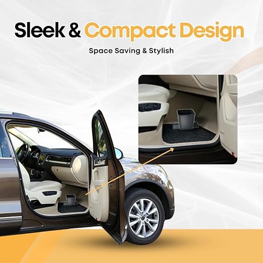 Car Trash Can 2L with Stability Wings & Velcro for Extra Stability ??Magic Strip & Clip for Fabric & Rubber Mats ??Durable Plastic, Easy Pull Trash Bags Included ??Grey
