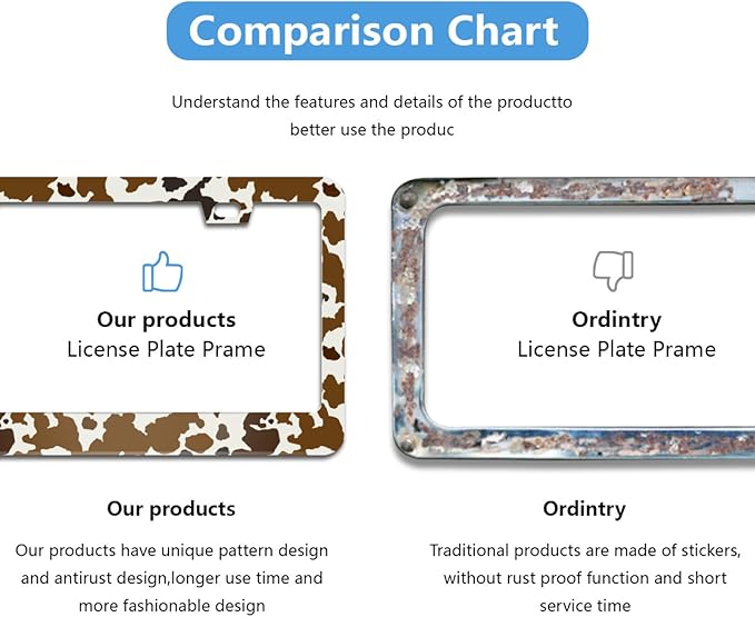 Brown Cow Print License Plate Frame Funny Animal Spots License Plate Frames Aluminum Car Accessories Cover with 2 Holes and Screws 12 x 6 Inch for Front Rear Car Plate Decor for Women Men