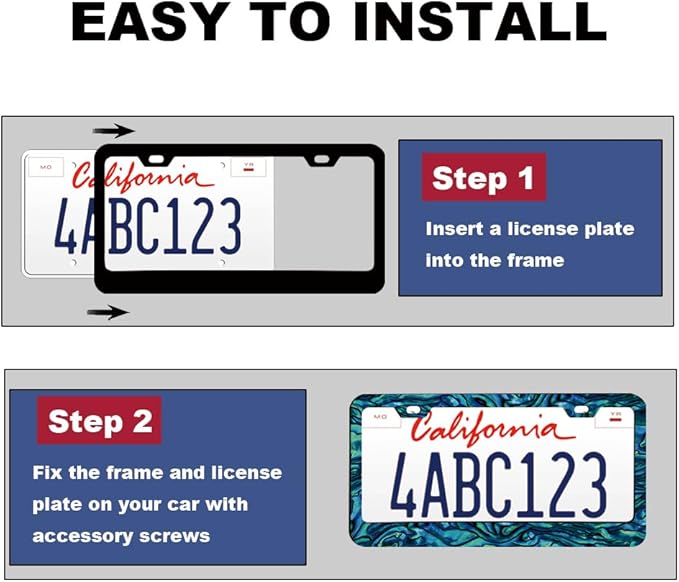 2pcs Faux Abalone License Plate Frame for Women, car Decorative tag Frames Girly, Faux Abalone License Plate Cover Holder for Vehicle with Double Sided car Keychain tag