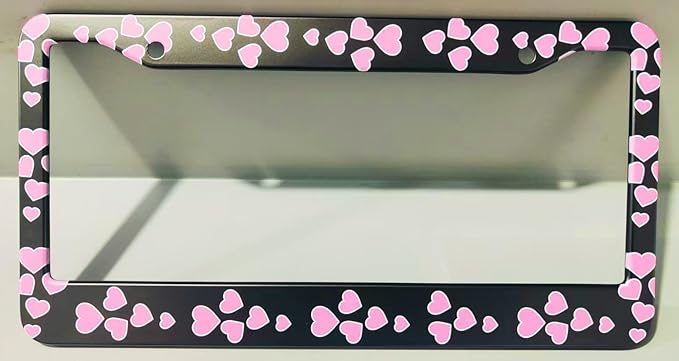 2pcs Pink Love Heart License Plate Frame for Women, Pink Love Hearts car Decorative tag Frames Girly,Beautiful License Plate Cover Holder for Vehicle with Double Sided car Keychain tag