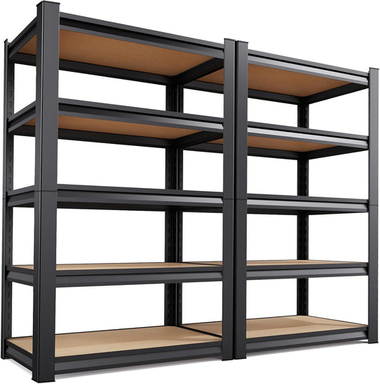 72" H*46'' Storage Shelves 2500lbs Garage Shelving Adjustable Heavy Duty Garage Shelves Easy To Install Metal Shelving Wood Shelving Unit Storage Shelf for Basement Warehouse Industrial Pantry, 2 Pack