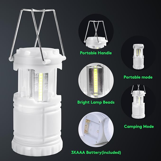 KUNHE LED 20 Pack Glow-in-The-Dark Camping Lanterns Battery Powered (Includes 60 AA Alkaline Batteries) 350 Lumens IPX4 Water Resistant Lanterns for Power Outages Emergency Hurricane Storms
