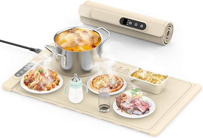 Food Warming Mat,Fast Heating Silicone Electric Warming Tray with 6 Temperature Levels & 7 Timer Settings,Food Warmers for Parties Buffet,Portable Warming Mat for Food，24 x 15 Inches Premium Silicone