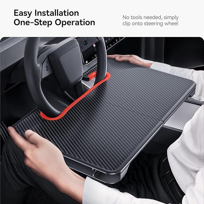 YONZEE 2-in-1 Car Steering Wheel Desk Tray & Car Seat Gap Filler Organizer ??Foldable Carbon Fiber Look Table for Laptop, Eating, Writing ??Universal Fit for Most Vehicles Orange