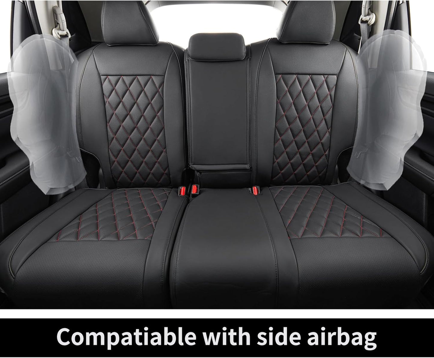 coverdream CRV Leather Seat Covers for 2023-2025 2026 Honda CRV LX,EX,EX-L,Sport Series,Hybrid,Fully Covered,Airbag Compatible Waterproof Car Seat Protector (Full Set,Black/Red)