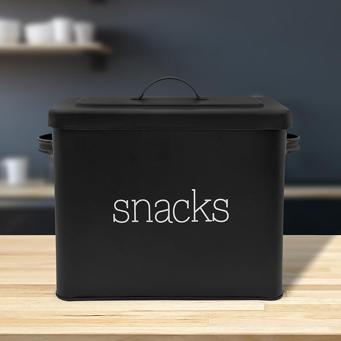 AuldHome Design Black Enamel Snack Bin; Modern Farmhouse Style Snack Container, Ideal for Single Serving Snacks