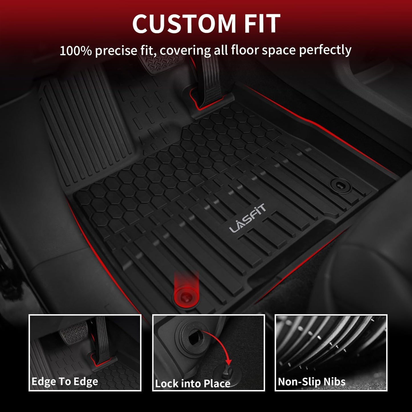 LASFIT Floor Mats for Toyota Sienna 7 Seats 2021-2025 (Only for 7 Seat & Not Fit 2025 Platinum Edition) All Weather TPE Custom Fit Floor Liner for Toyota 7 Passenger Front and Rear Car Mat, Black