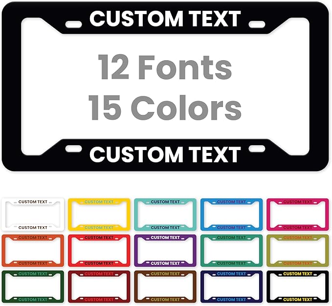 Custom License Plate Frame, Personalized Text License Plate Holders Metal for Front Car Colors Tag, 6.5 x 12.5 Inch, Weather Resistant, Made in USA My Sign Center
