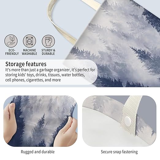 Car Trash Can, Hanging Garbage Bin for Men and Women, Cute Car Organizer and Storage Bag, Canvas Vehicle Trash Can Bag Easy-to-Install Cute Grey Mountain