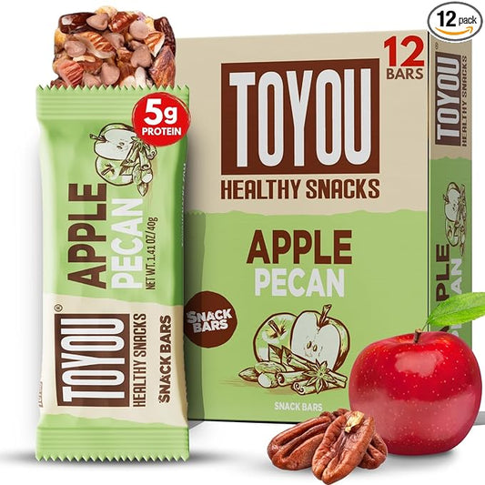ToYou Chewy Fruit and Nut Bars - Healthy Protein Snacks | Apple Pecan - 1.41 Ounce (Pack of 12) | Soft Chewy, Vegan, Fiber-packed Granola Bars for Adults and Kids, Made with Natural Ingredients