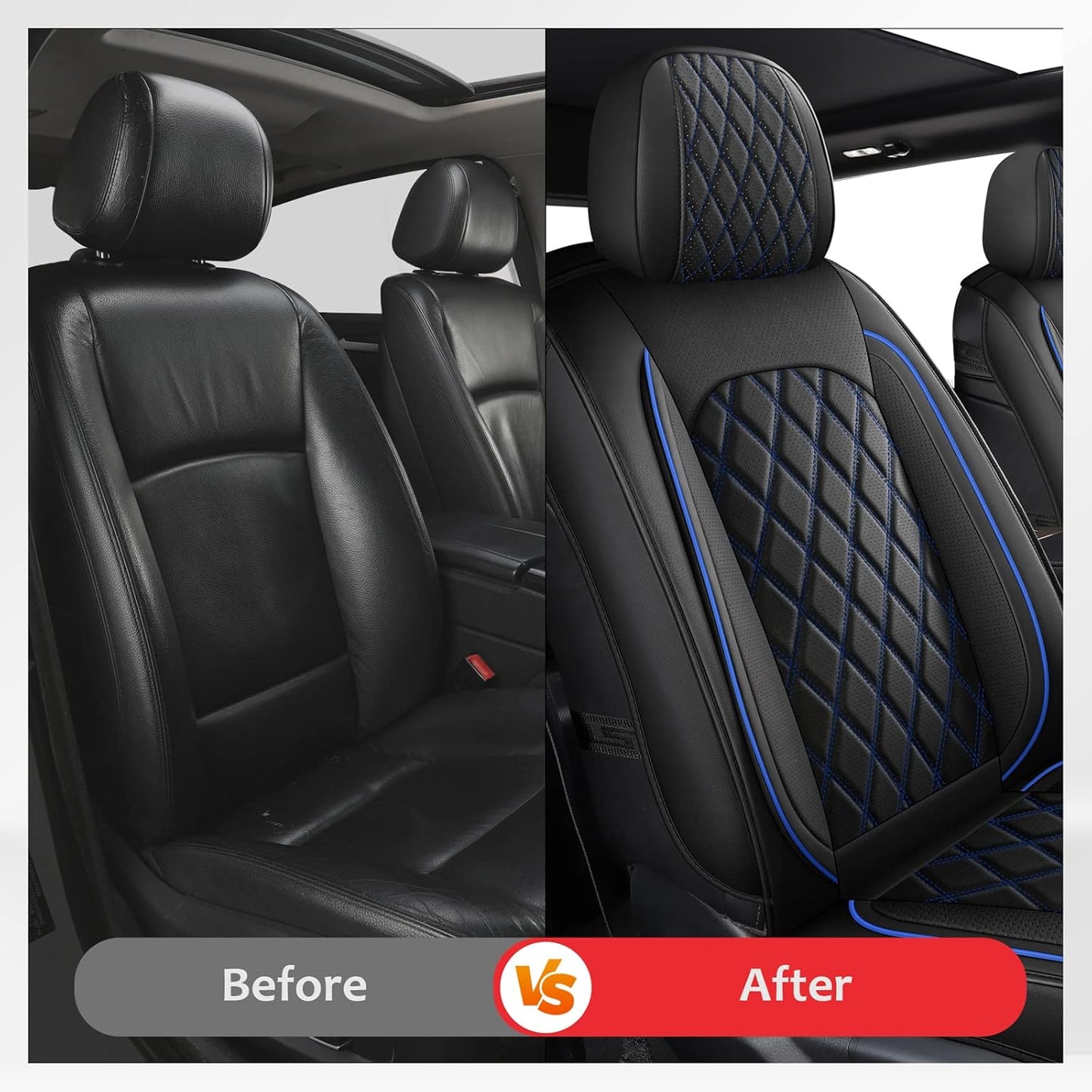 MIROZO 2PCS Front Truck Seat Cover,Waterproof Ram Seat Covers Truck Cushion Compatible with 2009-2025 RAM 1500 2500 3500 Pickup Crew Quad Cab (2PCS Front,Black and Blue)