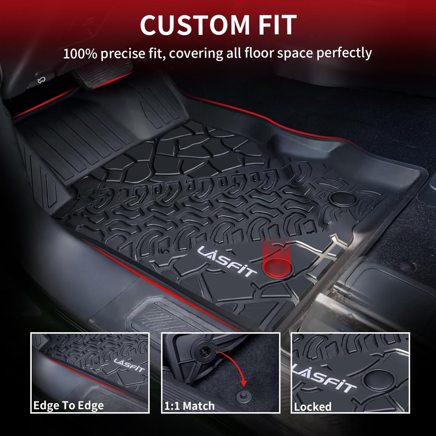 LASFIT Floor Mats Cargo Liner for Ford Bronco 4 Door 2025 2024 2023 2022 2021(Not for Bronco Sport) All Weather TPE Custom Fit SUV Floor Liners Trunk Mat, 1st & 2nd Row & Cargo Liner,4pcs Black