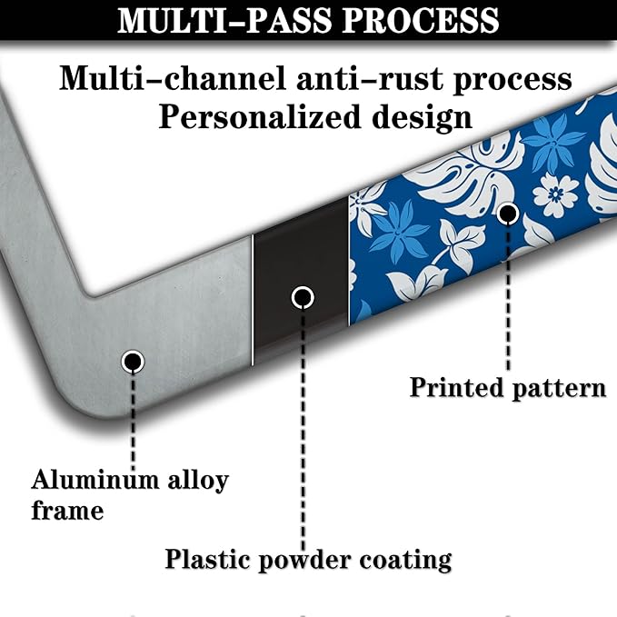 License Plate Protector White Purple License Plate Frames Hawaiian Hibiscus Aluminum Metal Car Accessory 2 Pack with Screw Covers Set