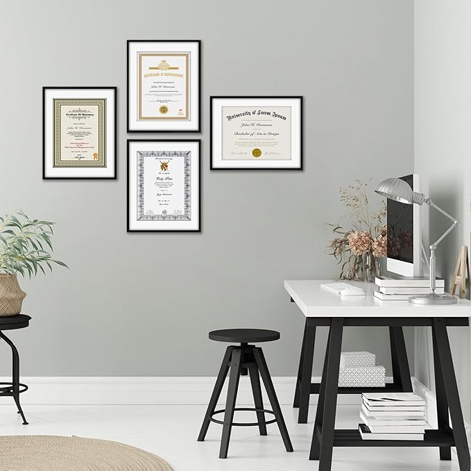Americanflat 11x14 Diploma Frame with Shatter-Resistant Glass - Set of 4 - Use as 8.5x11 Frame with Mat or Display 11x14 Document Without Mat - Legacy Collection - Certificate Frames for Wall - Black