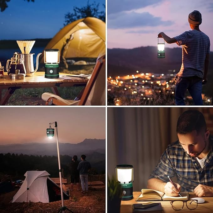 Lepro Camping Lantern, Battery Powered LED with 1500LM, 4 Light Modes, Waterproof Tent Light, Lantern Flashlight for Hurricane, Emergency Light, Survival Kit, Storms, Outages, Fishing, Hiking