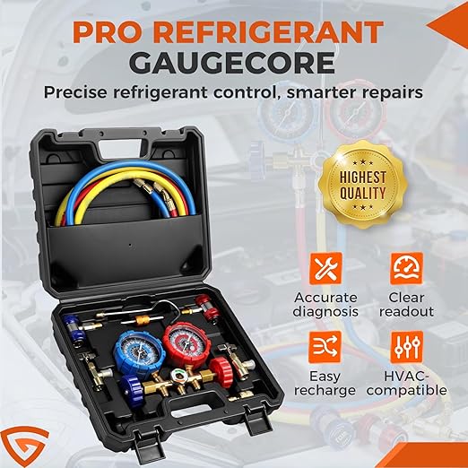 GEARLAST Digital HVAC Manifold Gauge Set, 3 Way AC Refrigerant Pressure Gauge for R134 R22 R12 R502, Recharge & Recovery Professional Automotive & Air Conditioning Tool Kit with Hoses