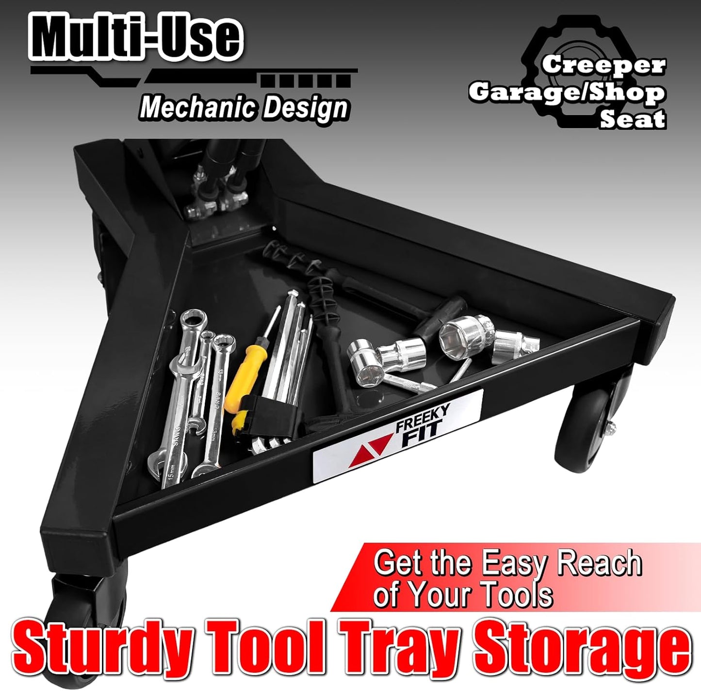 Mechanic Stool with Wheels, Hydraulic Adjustable Shop Stool on Wheels, Garage Work Rolling Chair for Workshop, 400 LBS Capacity, 4 Inch Casters, 360° Swivel Casters Roller Chair, Black