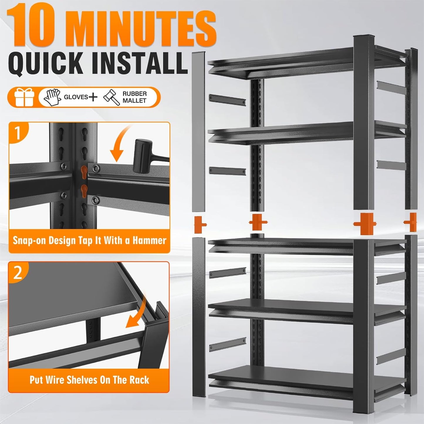 72" H Garage Shelving 3000LBS Heavy Duty Shelving Units and Storage Shelves Adjustable 5 Tier Metal Industrial Shelving for Kitchen,Utility Room and Basement,Black (16" D*36" W*72" H)