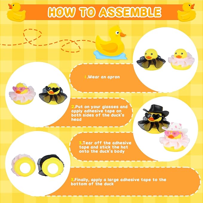 2 Pcs Cowboy Rubber Ducks for Car Dashboard Decorations, Pink Polka Dot & Black Cowgirl Duck with Hat, Glasses and Tulle Skirt, DIY Car Duck Accessories, Squeaky Stress Relief Toy Gift
