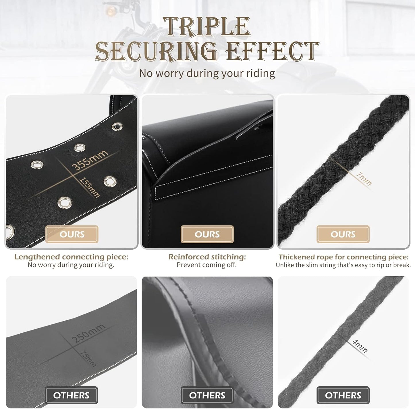 NICECNC Motorcycle Saddle Bags, PU leather Motorcycle Saddlebags, Reinforced Straps & Saddle Piece, with Cup Holder, Throw Over Saddle Bags Side Bags Universal Motorcycle Accessories bags, BlACK