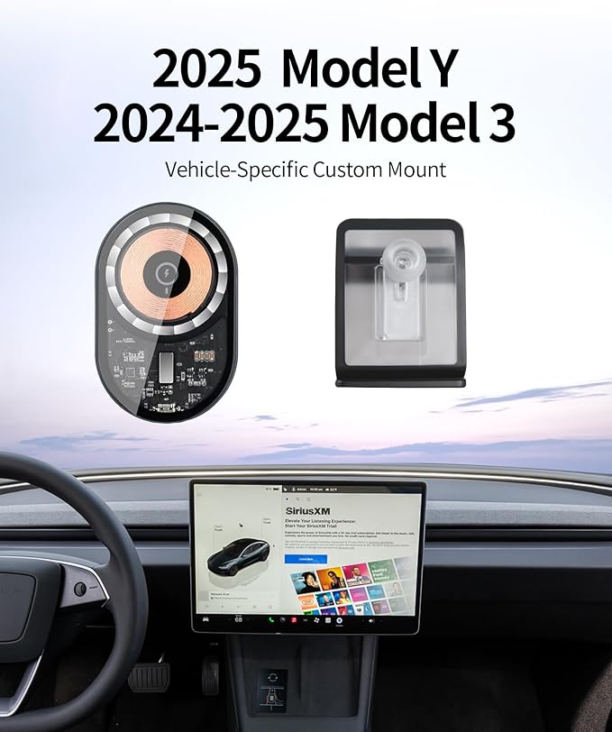 Wireless Charging car Phone Holder for Tesla Model Y 2025 Tesla Model 3 2024 2025 Auto Accessories Navigation Bracket Interior Decoration Mobile Cell Phone Mount, 360° Rotation