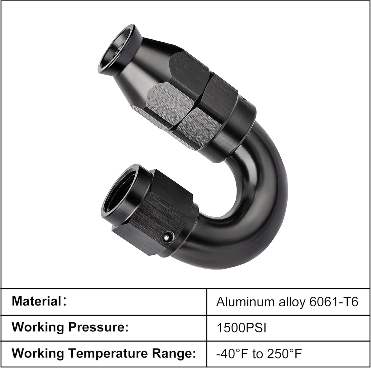 EVIL ENERGY 4AN 180 Degree PTFE One Piece Full Flow End Hose Fitting Aluminum Black