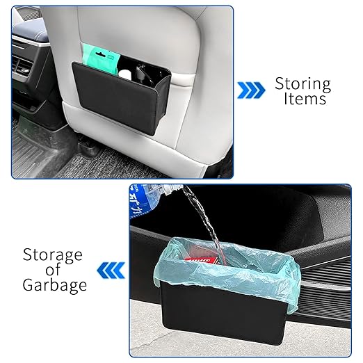 Car Trash Can Multi-Function Garbage,Small Automotive Door Organizer,Leather Car Trash Can Front Seat,Car Seat Back Storage Box (Black)