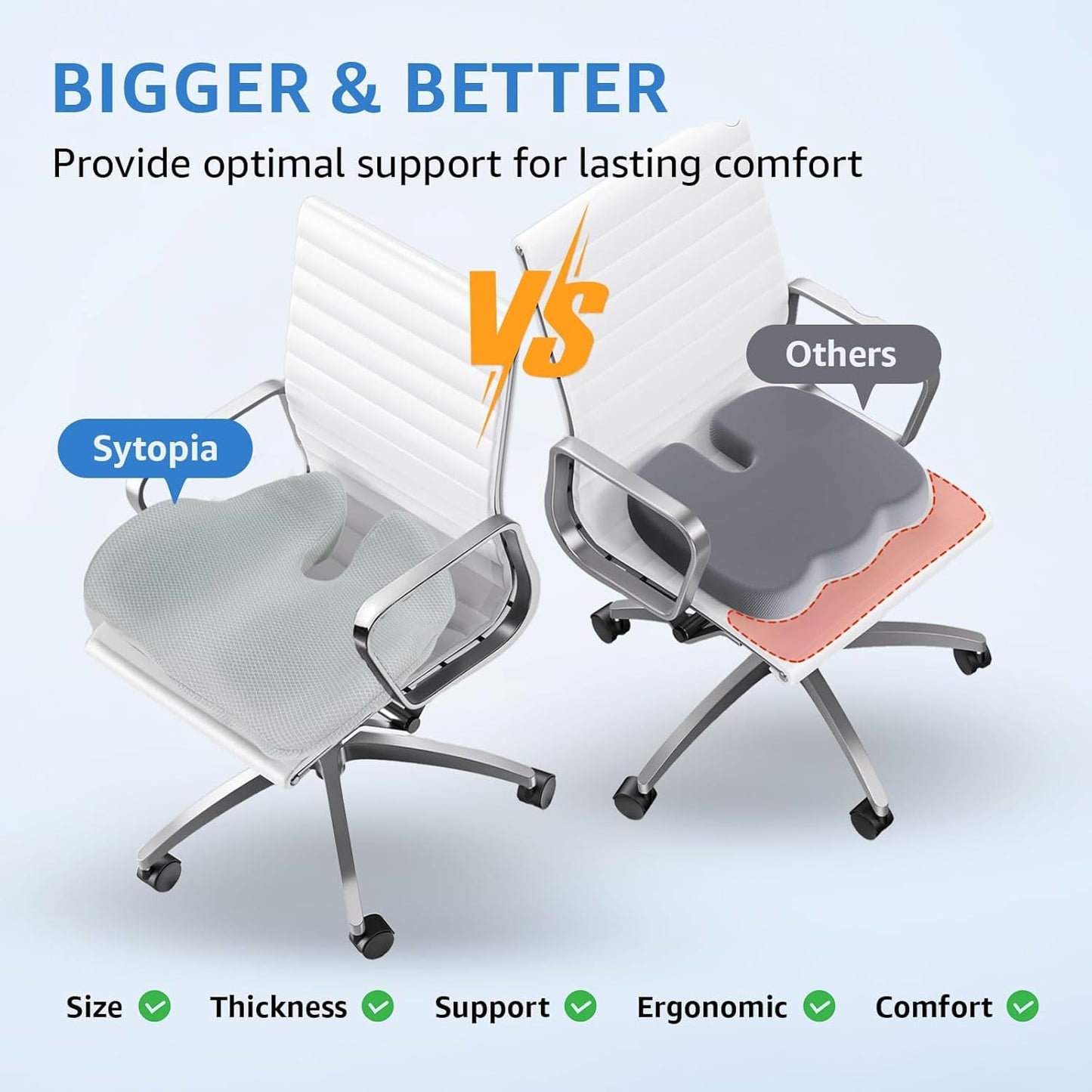 Extra Large Office Chair Cushion, 19" x 17" Ergonomic Memory Foam Seat Cushion for Tailbone, Back, Sciatica & Hip Pain Relief, Booster Pad for Sitting & Driving, Removable Washable Cover, Grey