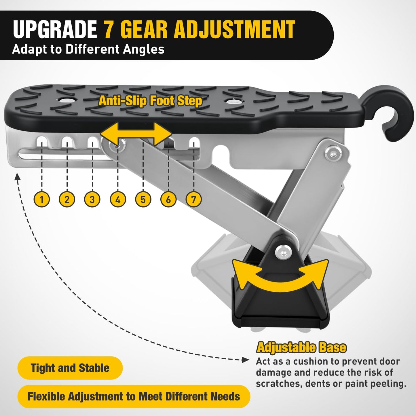 Nilight Car Door Step Universal Aluminum Latch Step for Car Roof Access Portable Folding Car Door Latch Hook Step Multi-Adjustable Both Feet Stand Pedal Max Load 500 Lbs for Truck SUV Vehicles, Black