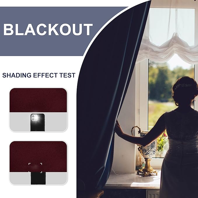 JIUZHEN Blackout Curtains for Bedroom - Thermal Insulated Room Darkening Rod Pocket Curtains for Living Room, Set of 2 Panels with Tiebacks, 60 x 72 Inch Length, Burgundy