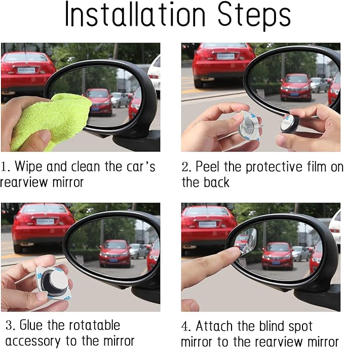 2 pcs Blind Spot Mirrors, HD Glass Convex 360° Wide Angle Side Rear View Mirror with ABS Housing for Cars SUV and Trucks