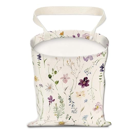 Car Trash Can, Hanging Garbage Bin for Men and Women, Cute Car Organizer and Storage Bag, Canvas Vehicle Trash Can Bag Easy-to-Install Cute Purple and White Floral