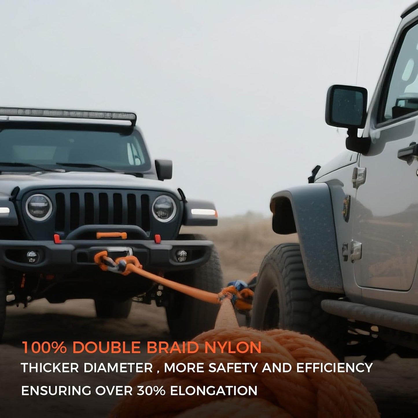 Kinetic Recovery Tow Rope, 48000LBS Snatch Strap (1" x 30ft) with Soft Shackles, Extreme Duty 30% Elasticity Energy Offroad Towing Straps Kit for Car Jeep Trucks SUV UTV ATV Tractor - Orange