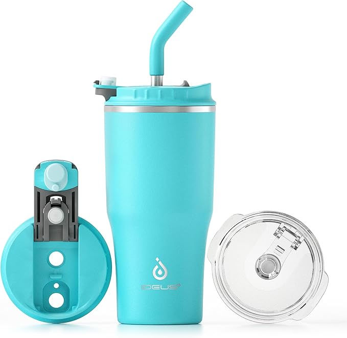 Ideus Insulated Tumbler with Lid and Straw 18 oz, Stainless Steel Double-Wall Vacuum Leak-Proof Travel Coffee Mug, Cup Holder Friendly, Sky Blue