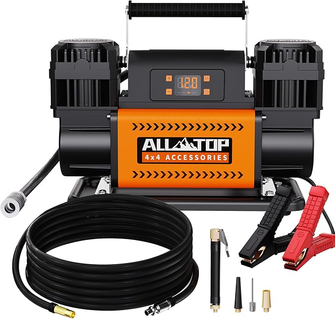 ALL-TOP 12V Air Compressor w/LCD Control Panel to Preset Target Pressure, 150PSI 12.35CFM Air Pump Inflator for Overland (Dual Cylinder)