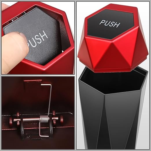 DNA MOTORING 2PCS Mini Car Auto Trash Can with Removable Lid, Leakproof Mini Garbage Bin for Automotive Home Office,Black/Red,Set of 2,ZTL-OD-01-RD