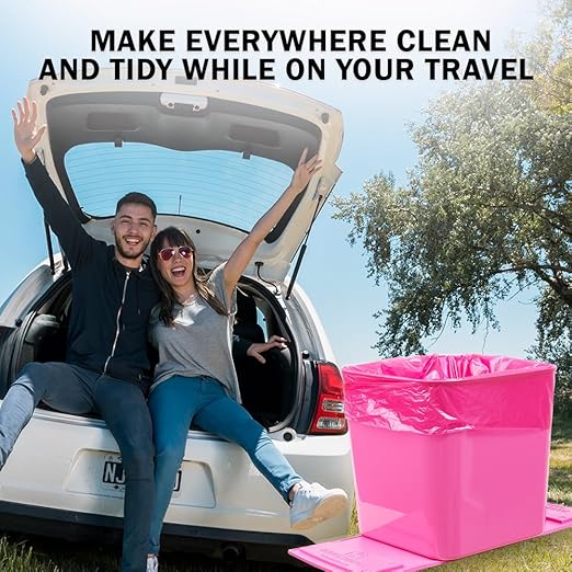 Car Trash Can ??Leakproof 1.4 Gallon Compact Garbage Bin with Stability Flap & Anti-Slip Base | Portable Trash Holder for Cars, Trucks, SUVs, Minivans ??Includes Trash Bags (Pink, Large)