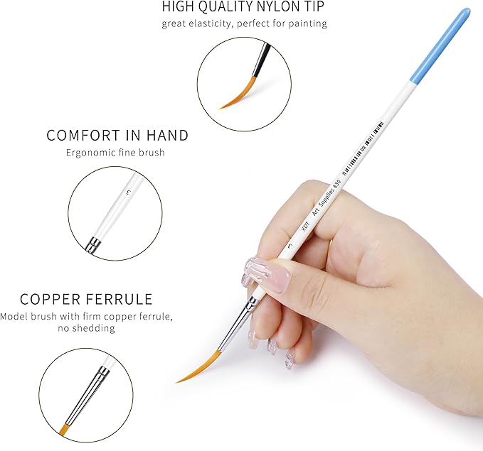 XDT#830 Rigger Artist Paint Brush 6 Piece Set Extra Long Fine Point Liner Tip #000#00#0#1#2#3, Scale Models Nail Acrylic Oil Watercolor