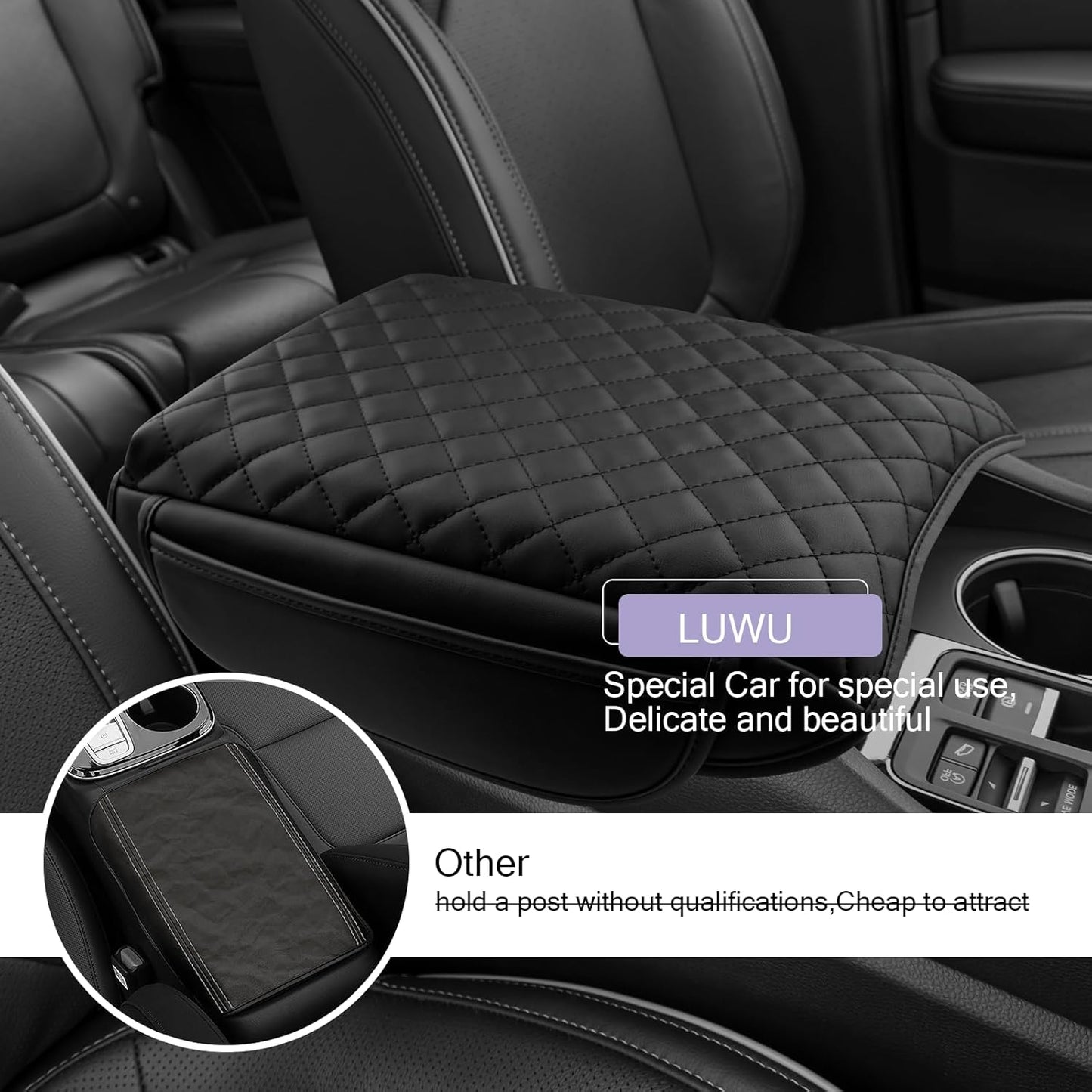 LUWU Center Console Cover Compatible with 2023 2024 2025 Honda Pilot & 2024 2025 Ridgeline & 2024 2025 2026 Honda Passport Accessories Armrest Console Cover Leather Interior Accessories (Thick Black)