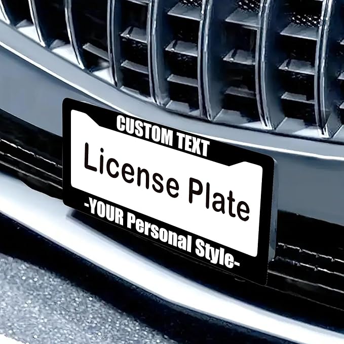 Custom Personalized License Plate Frame - Add Text 2 Pack Black Custom License Plate Frame with Standard Us Canada Vehicles 12.3 X 6.3in