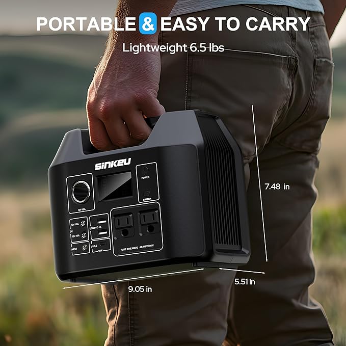 SinKeu Portable Power Station, 256Wh LiFePO4 Battery, 300W Solar Generator for Home Use, Power Bank with AC Outlets Pure Sine Wave for Camping, RV, Emergency Backup
